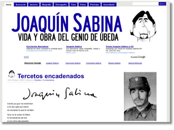 La Web de la Semana: JoaquínSabina.net Siguiendo a Sabina